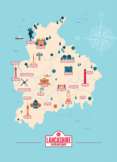 Lancashire Map, Tea Towel