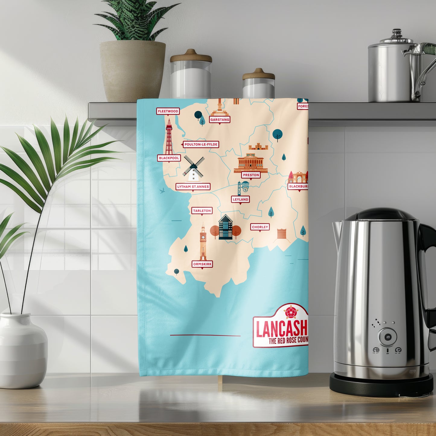 Lancashire Map, Tea Towel