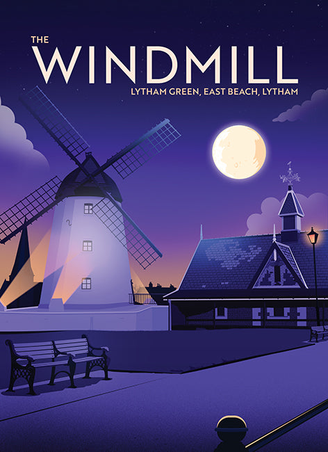 Lytham Windmill (eve), Lytham, Lancashire, Tea Towel