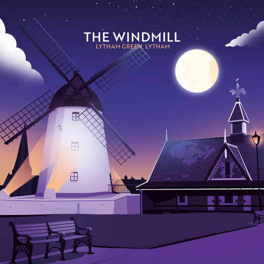 Lytham Windmill (eve), Lancashire, Wooden Backed Coaster