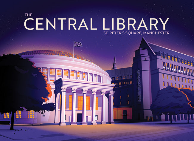 Manchester Central Library, Manchester Tea Towel (Evening version)