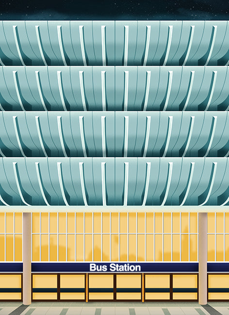 Preston Bus Station (face on), Preston, Lancashire Tea Towel