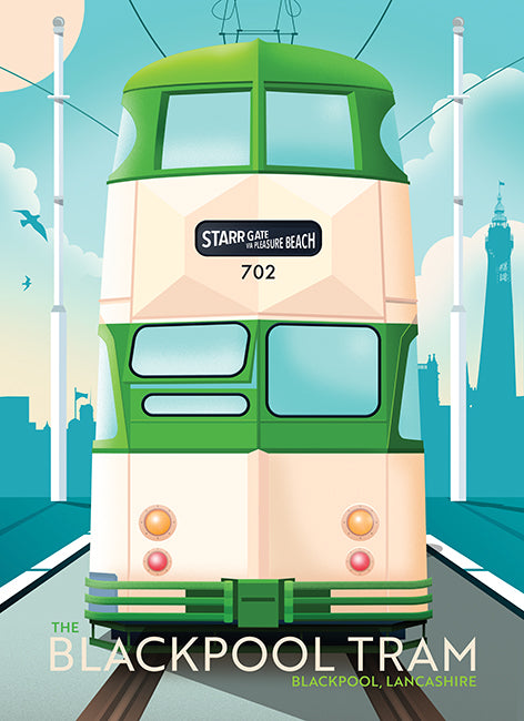 Blackpool Tram, The Golden Mile, Blackpool, Lancashire, Tea Towel