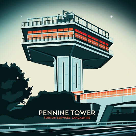 Pennine Tower, Forton Services, Lancashire Greetings card