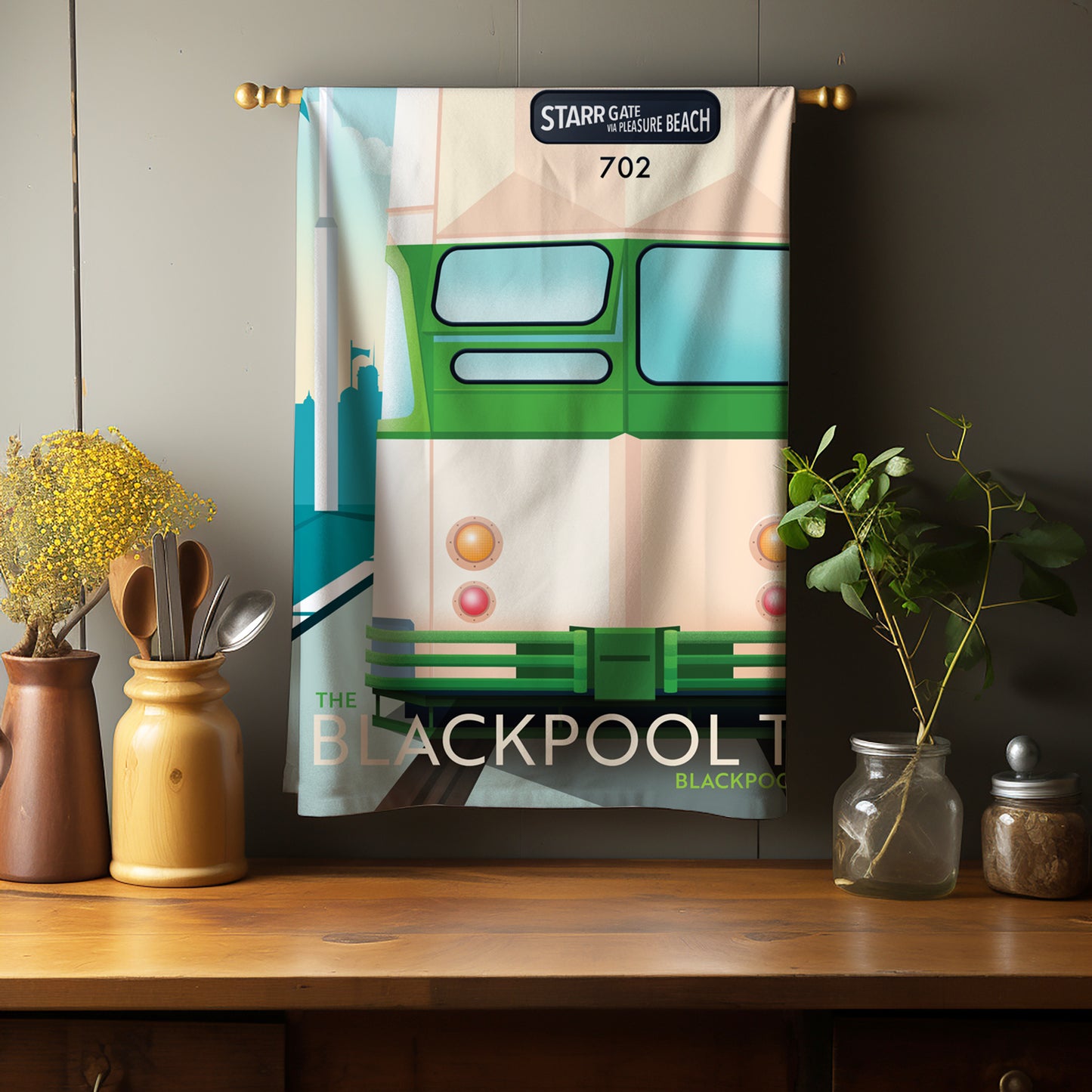 Blackpool Tram, The Golden Mile, Blackpool, Lancashire, Tea Towel