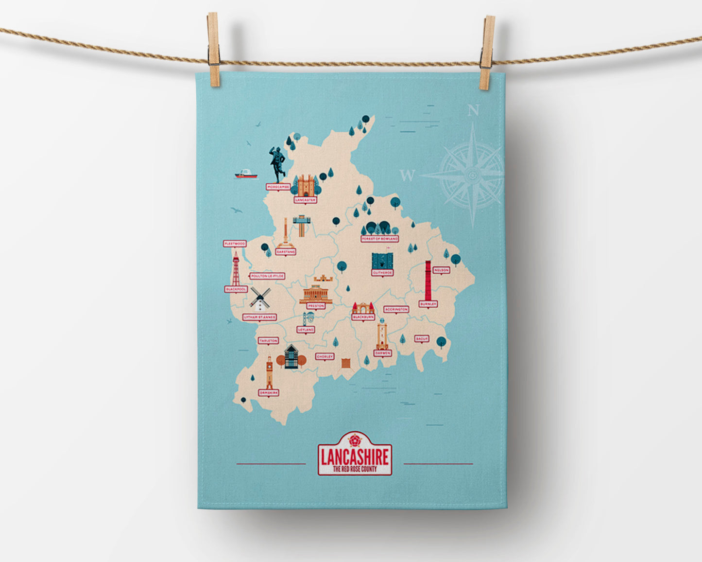 Lancashire Map, Tea Towel