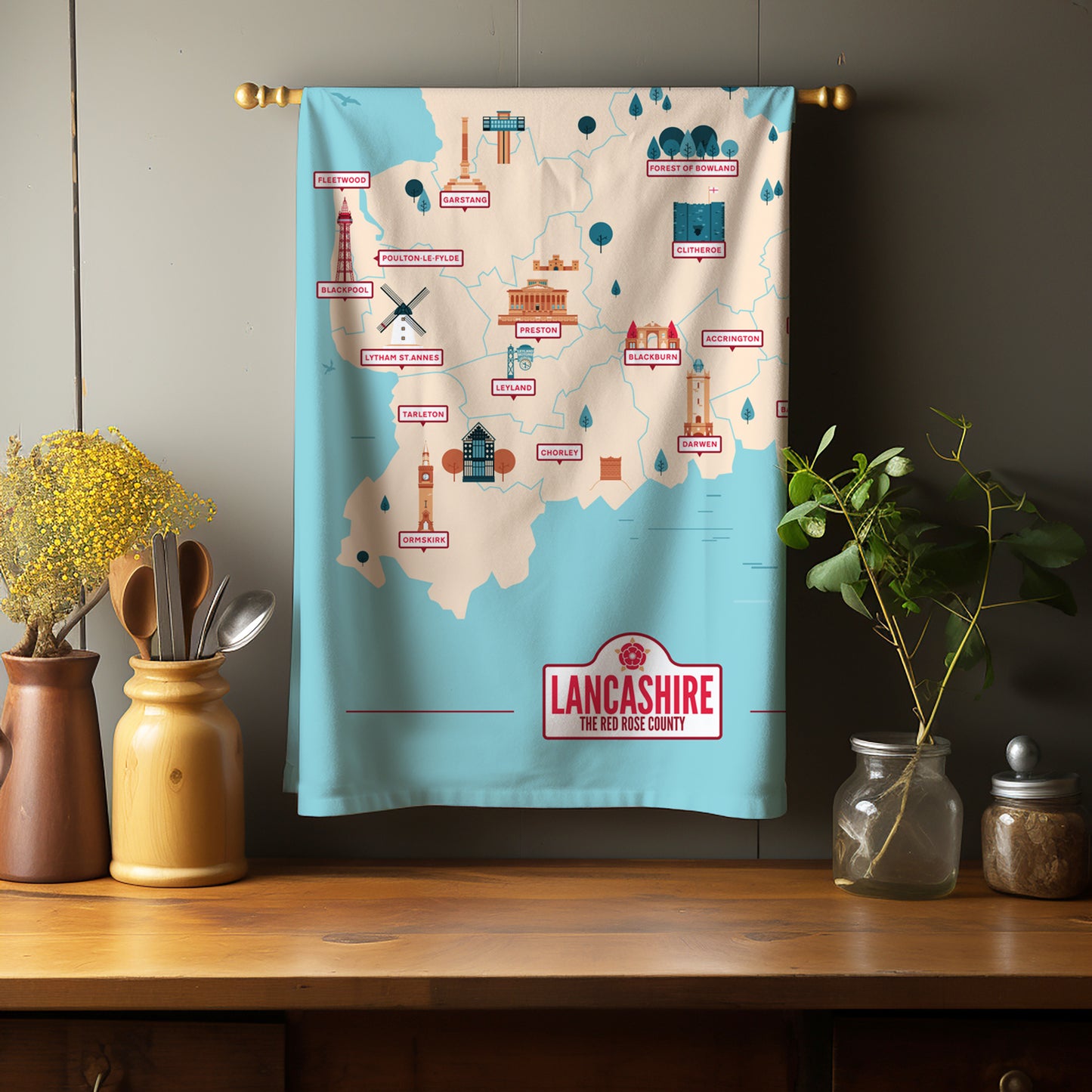 Lancashire Map, Tea Towel