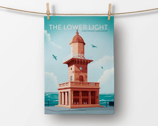 The Lower Light, Fleetwood – Illustrated Tea Towel