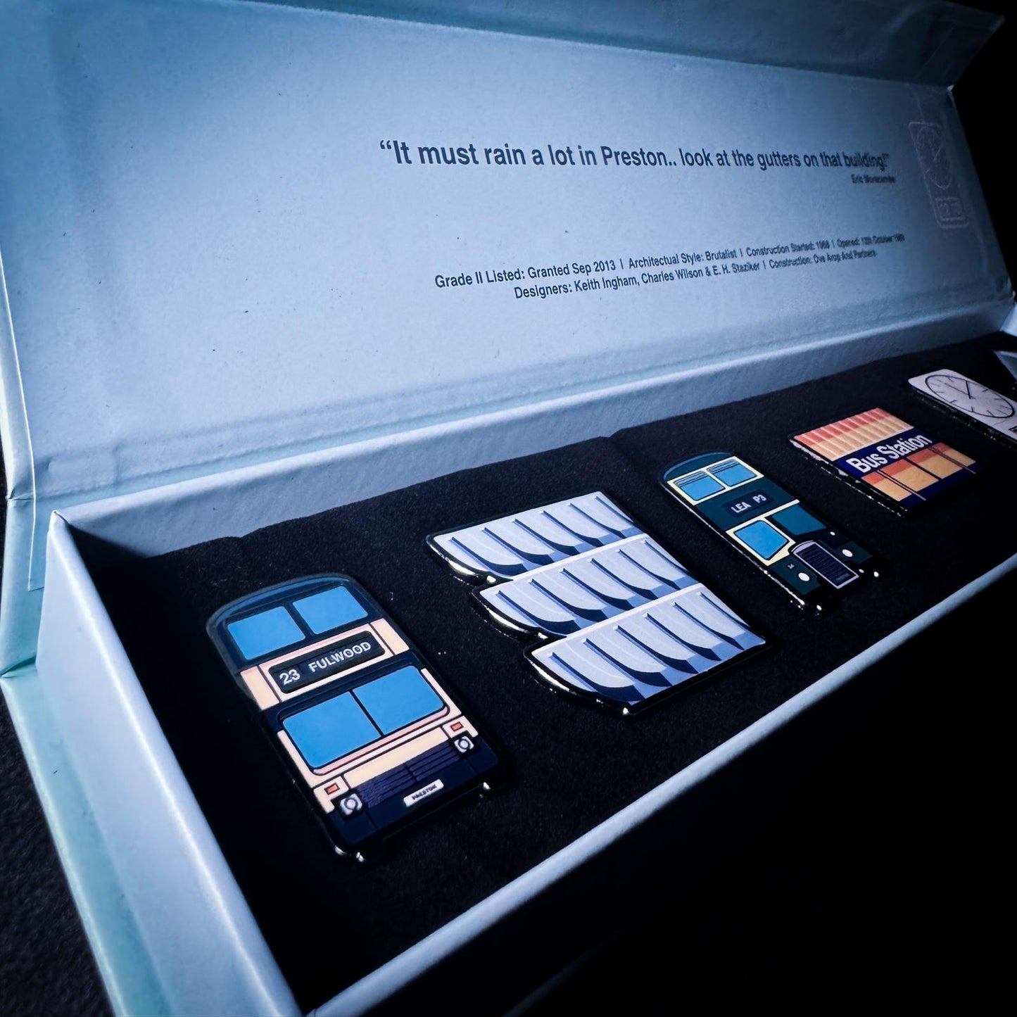 Preston Bus Station Pin badge gift set