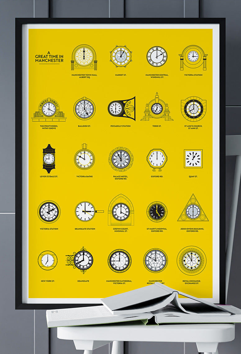 A Great Time in Manchester – Illustrated Clock Art Print