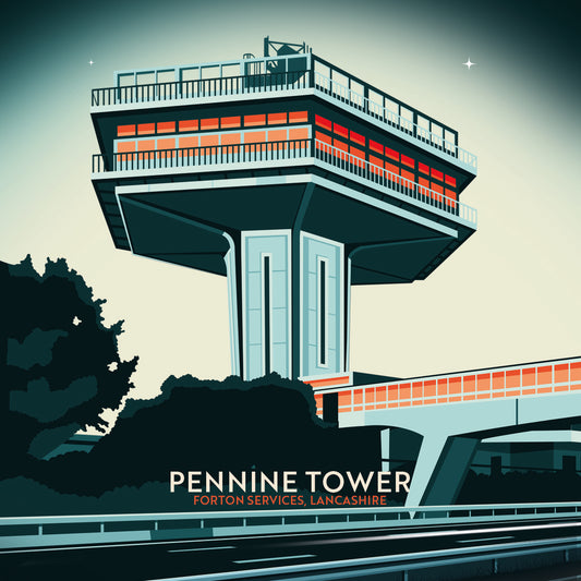 Pennine Tower, Forton Services, Lancashire, Wooden Backed Coaster
