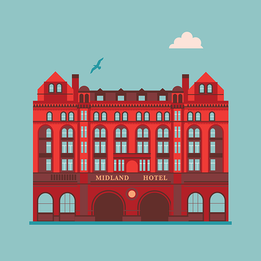 Iconic Midland Hotel, Manchester, Wooden Backed Coaster