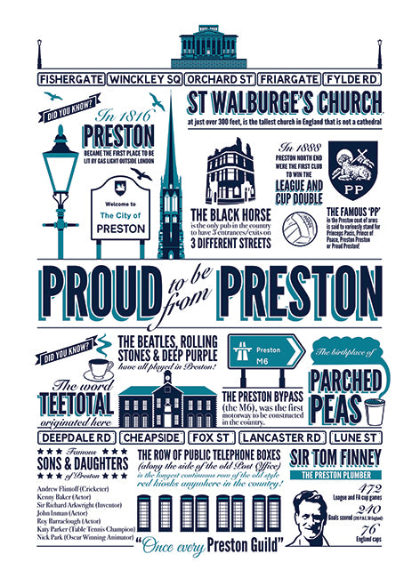 Proud to be from Preston, Lancashire, Tea Towel
