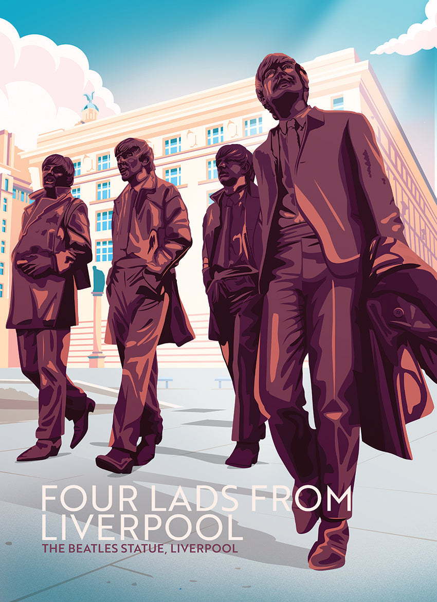 Four Lads from Liverpool – Beatles Statue Illustrated Tea Towel