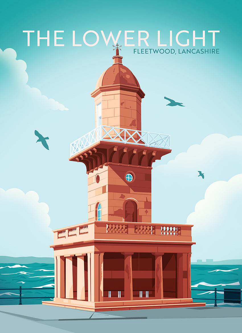 The Lower Light, Fleetwood – Illustrated Tea Towel