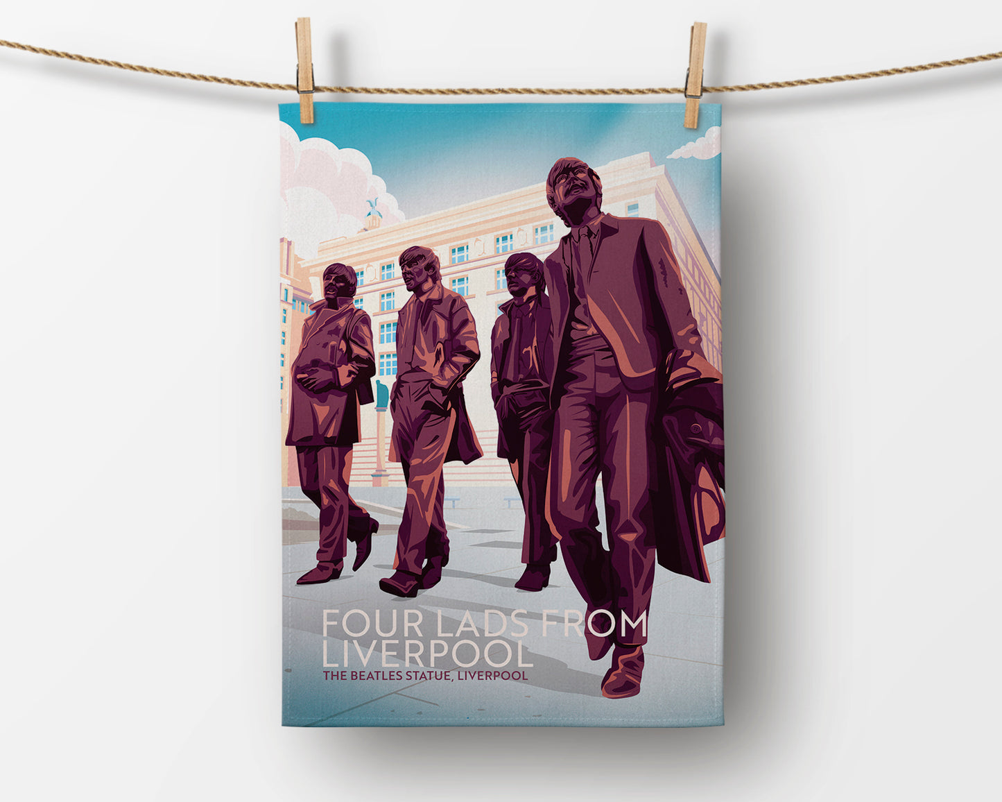 Four Lads from Liverpool – Beatles Statue Illustrated Tea Towel
