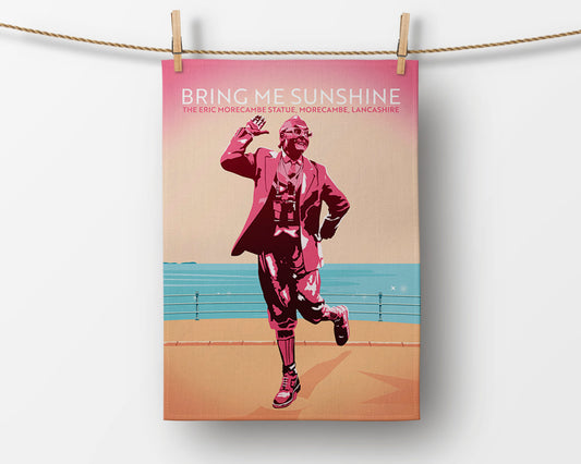Bring me Sunshine (The Eric Morecambe statue), Morecambe, Lancashire Tea Towel