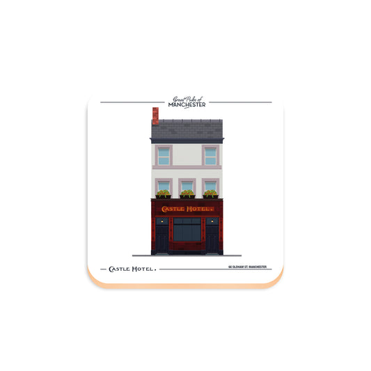 The Castle Hotel, Manchester, Wooden Backed Coaster