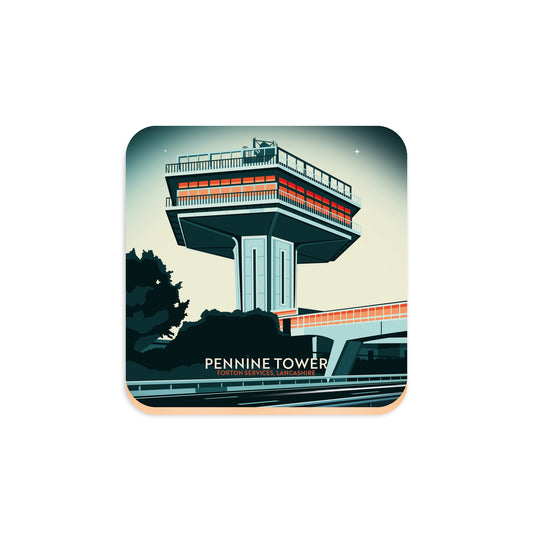 Pennine Tower, Forton Services, Lancashire, Wooden Backed Coaster