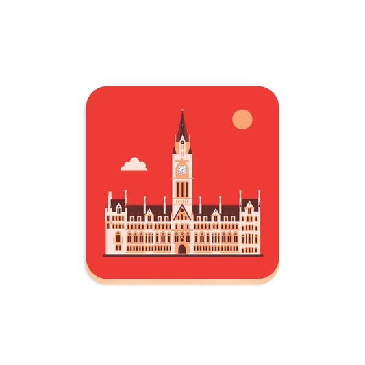 Iconic Manchester Town Hall, Manchester, Wooden Backed Coaster
