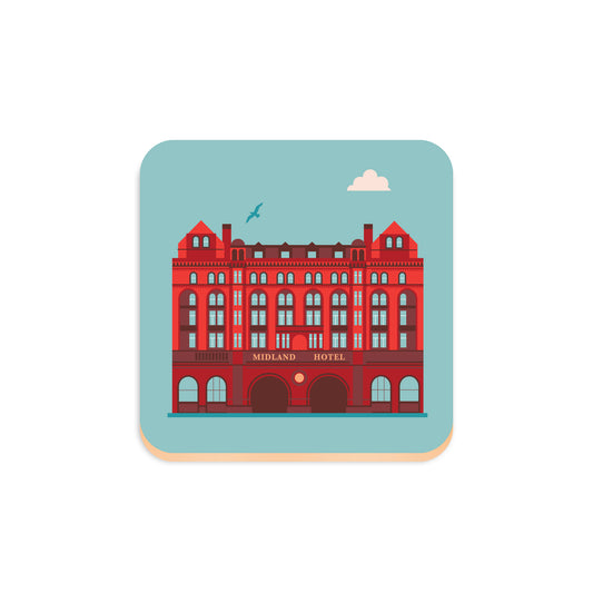 Iconic Midland Hotel, Manchester, Wooden Backed Coaster