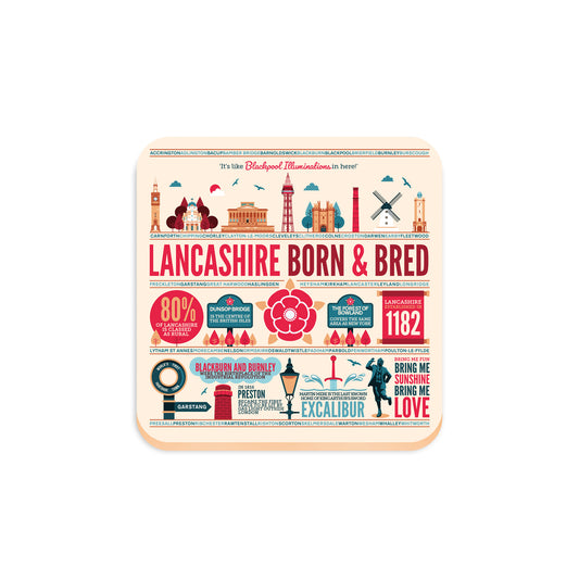 Lancashire Born and bred, Wooden Backed Coaster
