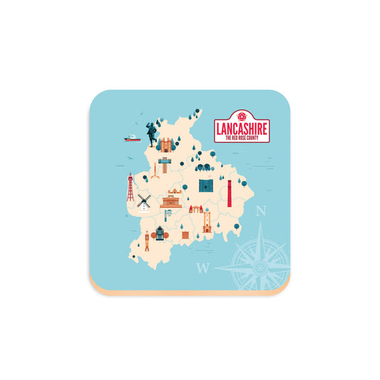 Lancashire map, Wooden Backed Coaster