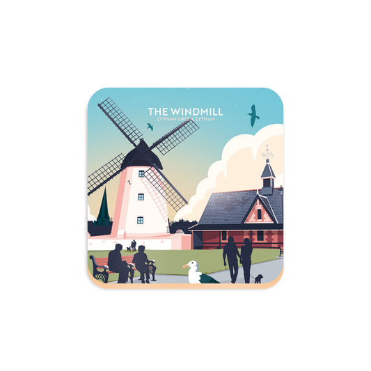 Lytham Windmill (day), Lancashire, Wooden Backed Coaster