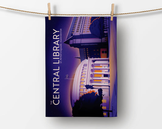 Manchester Central Library, Manchester Tea Towel (Evening version)