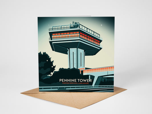 Pennine Tower, Forton Services, Lancashire Greetings card