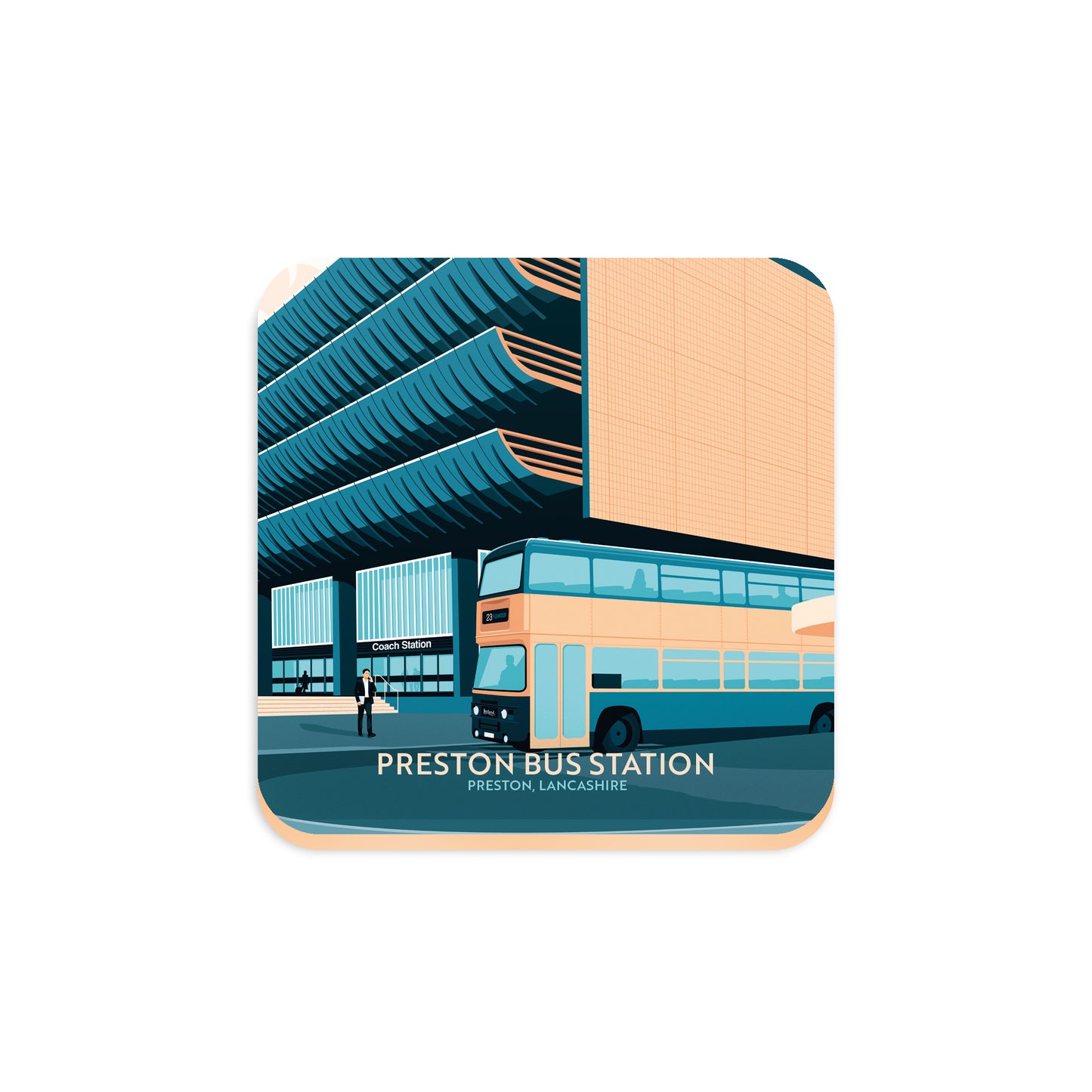Preston Bus Station, Preston, Lancashire, Wooden Backed Coaster
