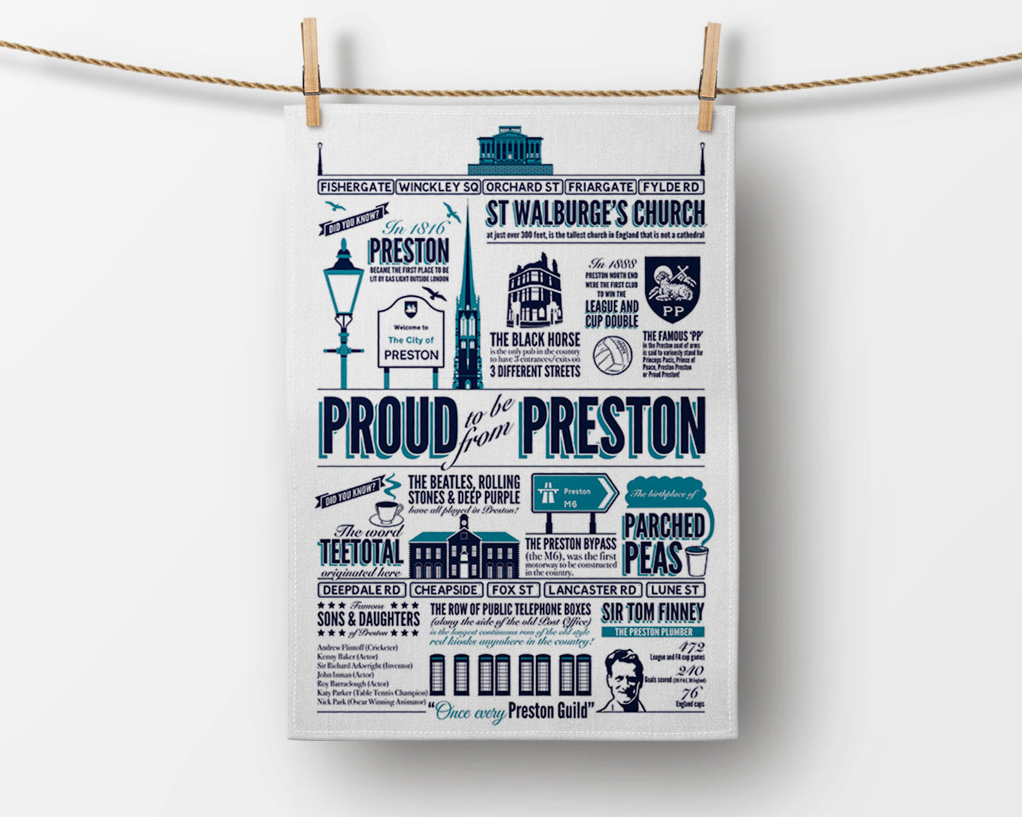 Proud to be from Preston, Lancashire, Tea Towel