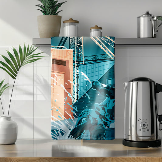 The Sir Tom Finney Splash Statue, Preston North End, Deepdale, Preston, Lancashire, Tea Towel