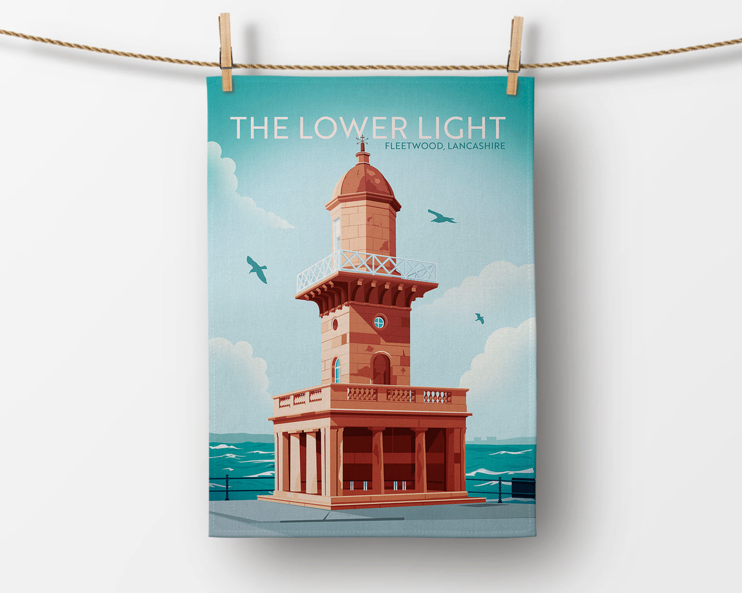 The Lower Light, Fleetwood – Illustrated Tea Towel