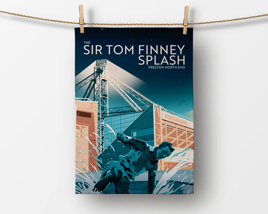The Sir Tom Finney Splash Statue, Preston North End, Deepdale, Preston, Lancashire, Tea Towel